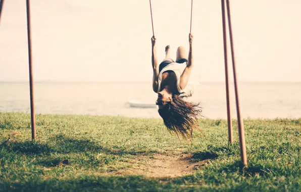 Picture summer, freedom, girl, the sun, joy, swing