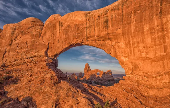 The sky, mountains, rock, arch, Utah, USA, Arches National Park