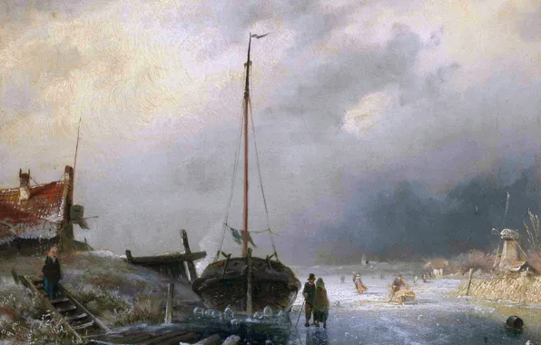 Clouds, People, Ship, Picture, Ice, Charles Leickert, Charles Henri Joseph Leikert, Charles Henri Joseph Leickert