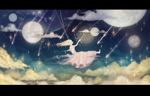 Picture the sky, girl, night, swing