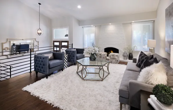 Picture flowers, design, table, sofa, carpet, pillow, fireplace, mansion