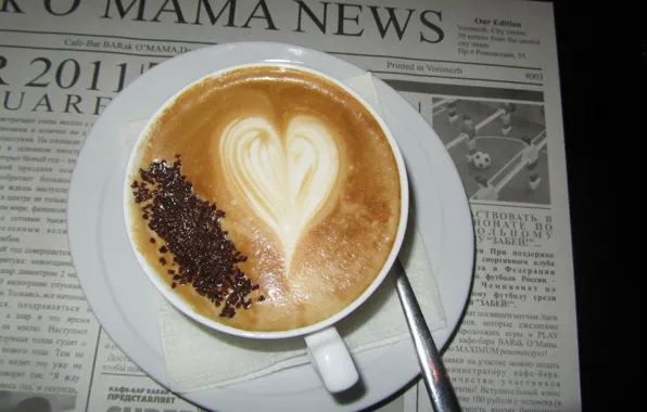 Heart, coffee, mug, newspaper