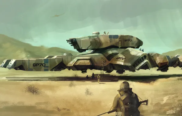 Picture weapons, desert, ship, technique, soldiers
