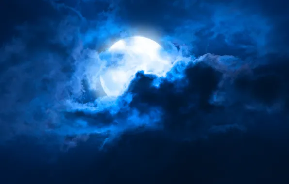 The sky, clouds, landscape, night, The moon, moon, moonlight, sky