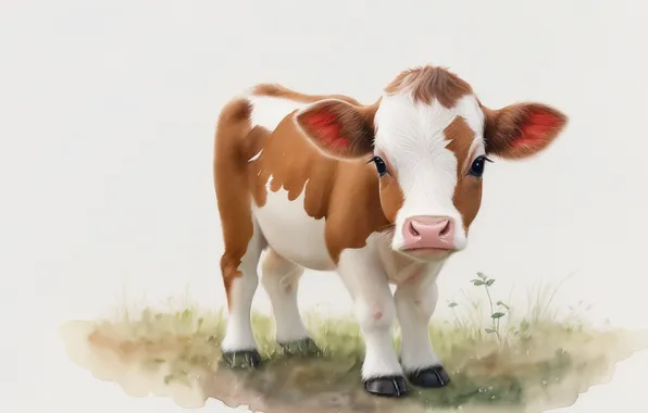Animal, figure, cow, watercolor, cute, cub, animal, baby