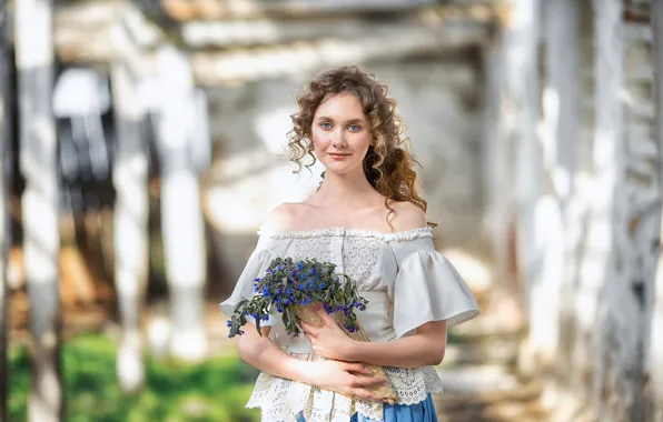 Picture look, girl, flowers, pose, photo, beautiful, bokeh, Anastasia Barmina