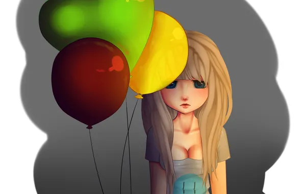 Picture girl, balls, balloons, art, smiley