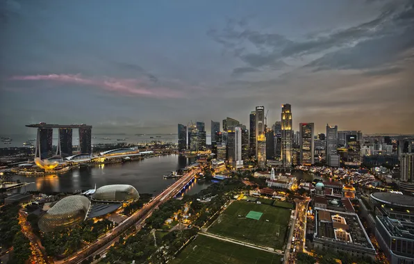 Picture road, bridge, home, the evening, panorama, the hotel, skyscrapers, Singapore