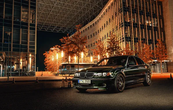 Picture machine, night, the city, building, BMW, lighting, car