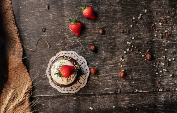 Wheat, berries, coffee, food, strawberry, fabric, cake, nuts