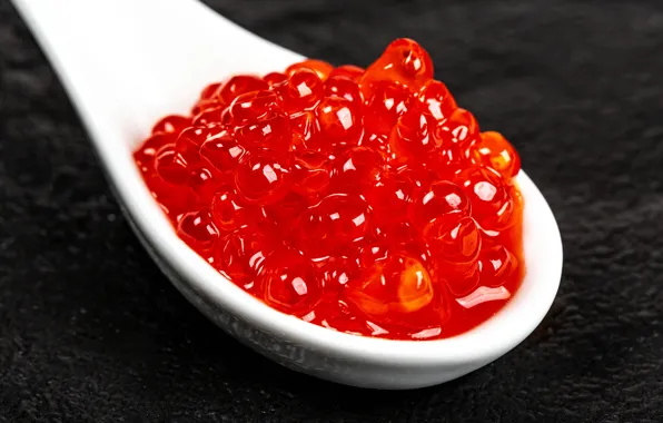 Picture macro, background, spoon, red caviar