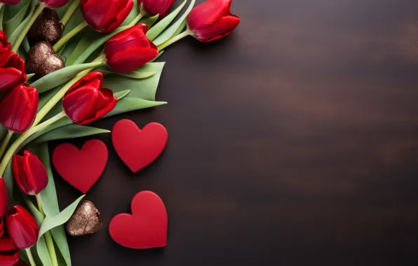Love, flowers, gift, romance, heart, tulips, red, love