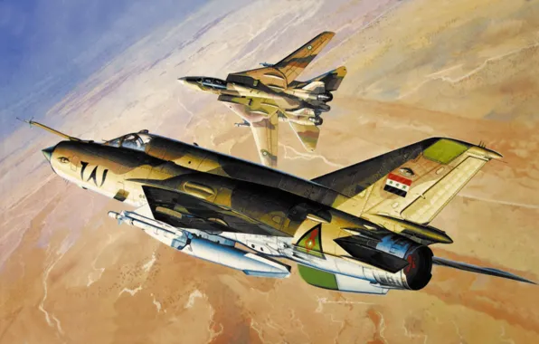 Picture war, aviation art, Grumman F-14 Tomcat, paintng, Mig-21 MF JAY Fighter