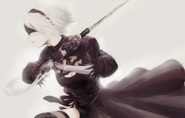 Picture girl, sword, white, game, black, android, dress, art