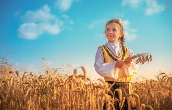Field, summer, the sun, light, nature, pose, mood, girl