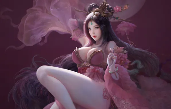 Girl, the game, fantasy, art, Ruoxin Zhang, illustration Game, Pink Diao Chan
