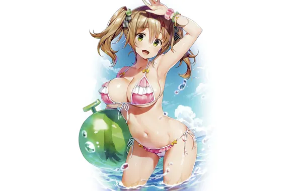 Girl, The ball, Swimsuit, Bikini, Art