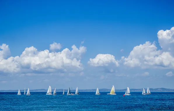 The sky, clouds, island, Bay, Brazil, solar, sailboats, Salvador