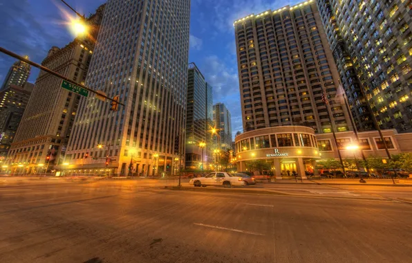 Night, city, lights, skyscrapers, Chicago, USA, USA, America