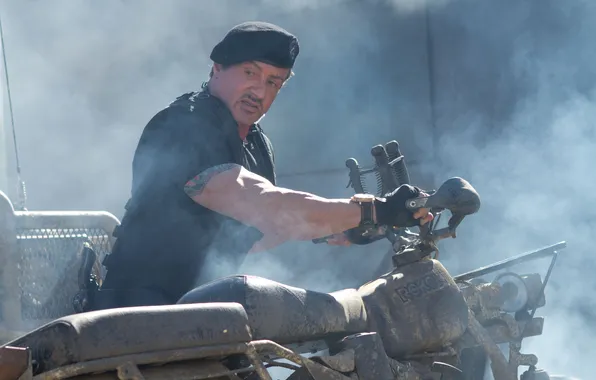 Picture man, motorcycle, actor, Sylvester Stallone, Sylvester Stallone, The Expendables 2, The expendables 2, Barney Ross