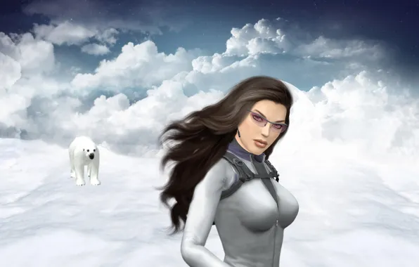 Cold, winter, girl, snow, face, animal, hair, the game