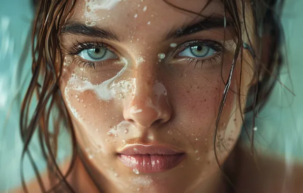 Picture look, water, girl, drops, close-up, face, pose, portrait