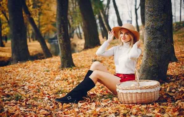 Girl, hat, young, smile, beautiful, blonde, cute, boots