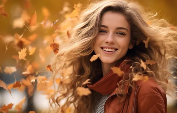 Autumn, look, girl, nature, face, smile, Park, the wind