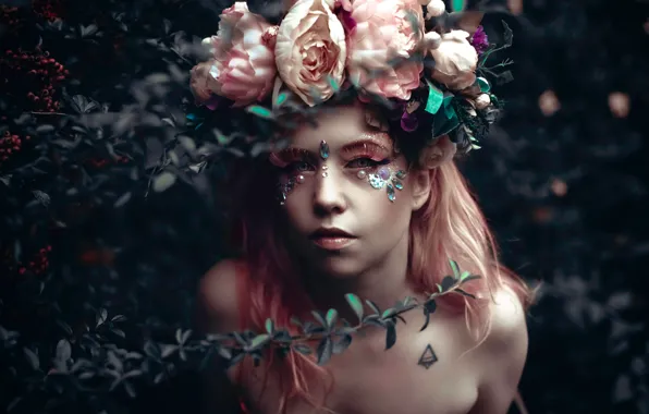 Picture girl, fantasy, roses, art, Pink Story