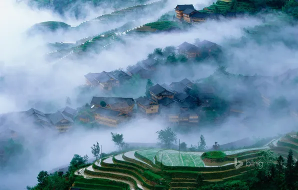 Clouds, fog, China, Bing, Guangxi, rice terraces