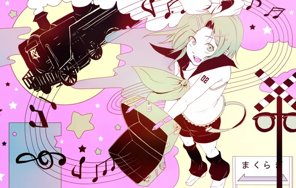 Girl, notes, train, Vocaloid, Vocaloid, Kagamine Rin