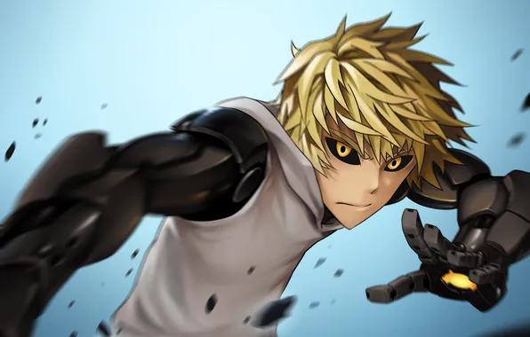 Picture eyes, hands, guy, cyborg, prosthesis, blonde, OnePunch-Man, onepunch man