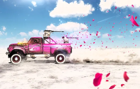Picture machine, the sky, clouds, weapons, petals, Crossout, guns