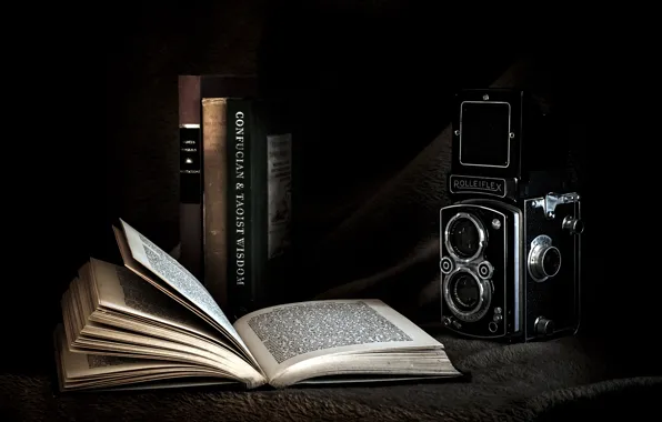 Background, the camera, book
