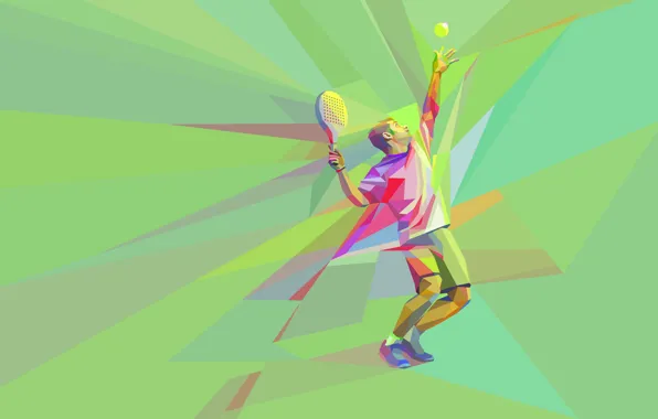 Picture the game, the ball, racket, tennis, tennis player, low poly