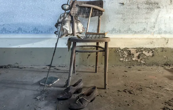 Boots, chair, cane, naturalism