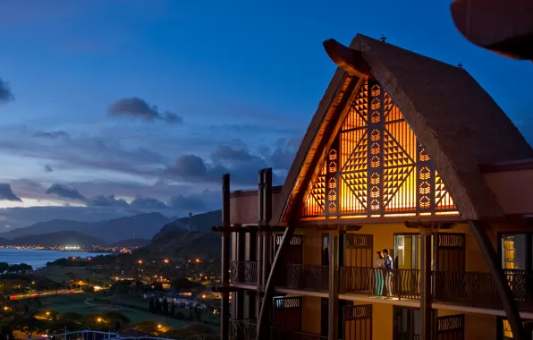 Picture the city, lights, the ocean, the evening, Hawaii, Aulani Resort
