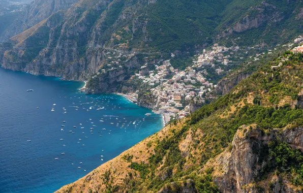 Picture sea, mountains, Italy, Positano, Amalfi coast