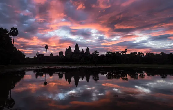 The sky, water, reflection, morning, Cambodia, the temple complex, Angkor Wat, អង្គរវត្ត