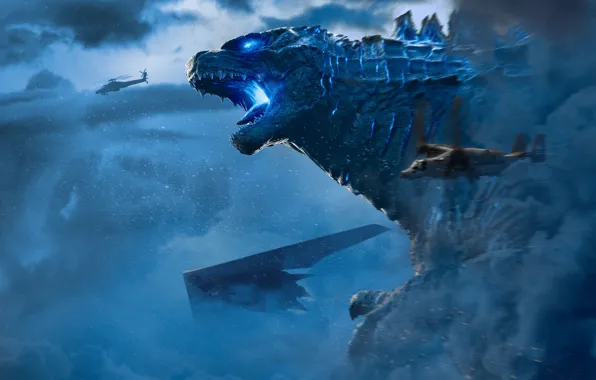 Clouds, Battle, Godzilla, Grin, King Gidora, Godzilla: King of the Monsters, Godzilla 2: king of …