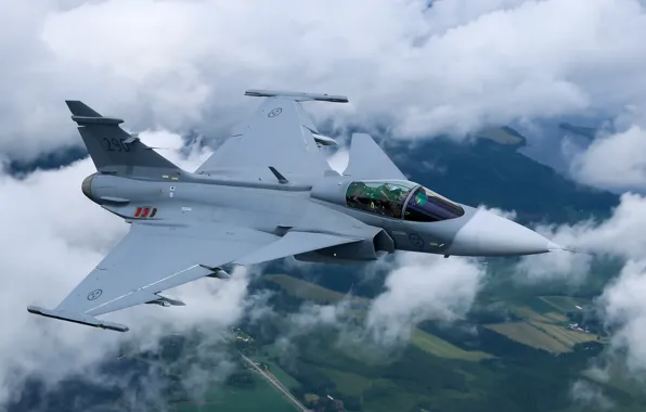 Clouds, flight, earth, fighter, bomber, multipurpose, Gripen