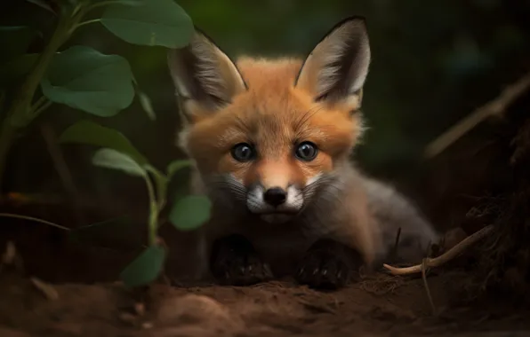 Portrait, Fox, face, Fox, digital art, AI art, neural network, the art of artificial intelligence