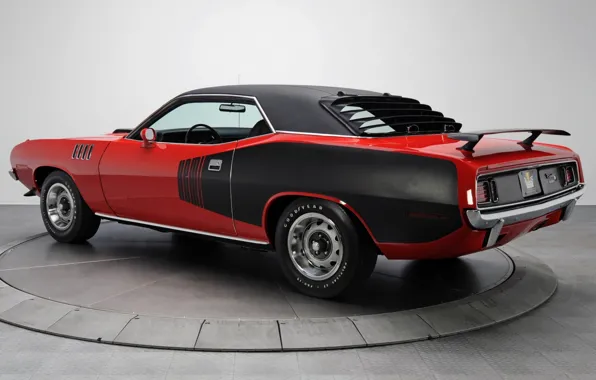 Red, background, coupe, 1971, rear view, Plymouth, Muscle car, Cuda
