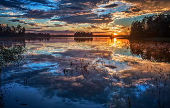 Picture summer, the sky, the sun, clouds, lake, SunMirror