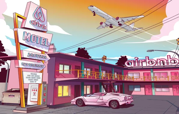 Lamborghini, art, the plane, art, Countach, by Musketon, Airbnb In The 90s