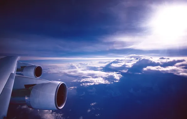 Picture The sun, The sky, Clouds, The plane, Engines, Blik, Aviation, In The Air