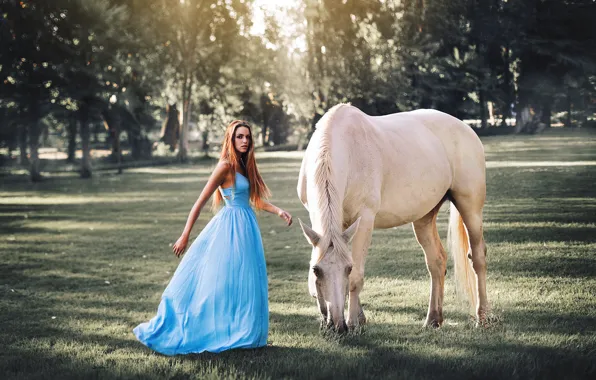 Girl, background, horse