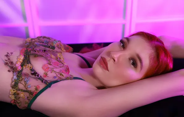 Look, girl, face, pose, hands, tattoo, bra, Mia