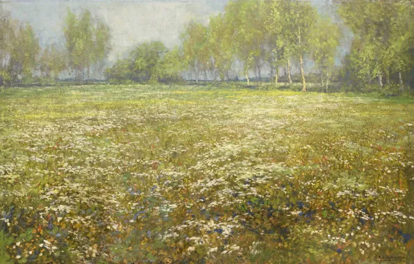 Oil, picture, canvas, 1912, The Case Of Sheep, Egbert's Shop, Flowering meadow
