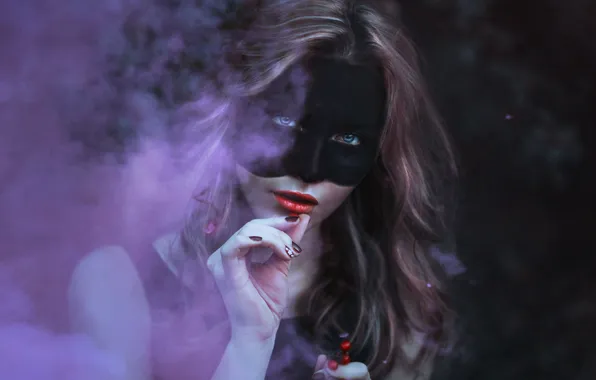 Picture girl, berries, smoke, mask, blue-eyed